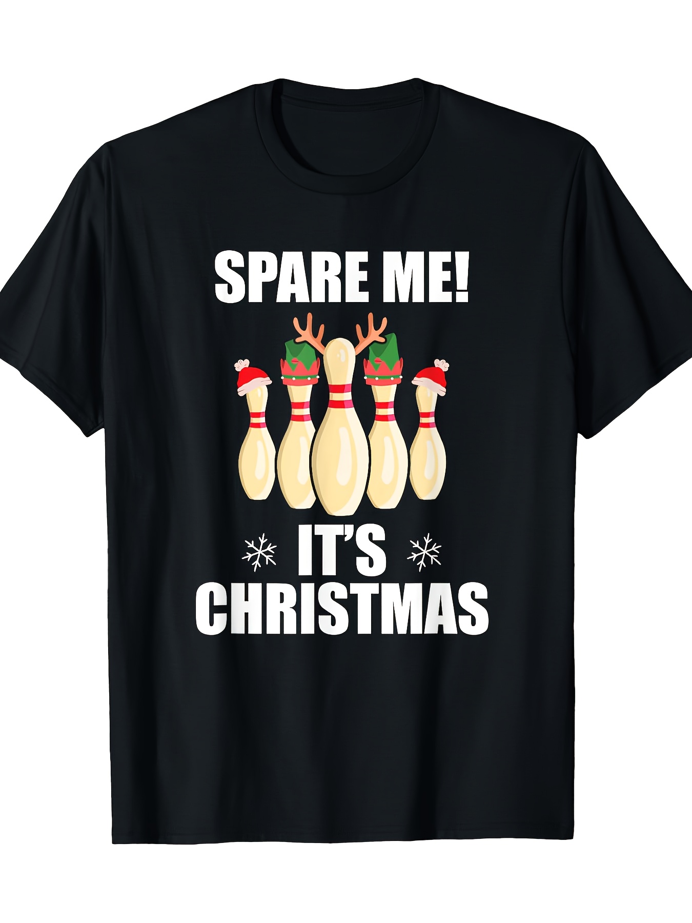 Short Sleeve Bowling Shirt Retro - Men's Black Christmas Bowling T-Shirt -