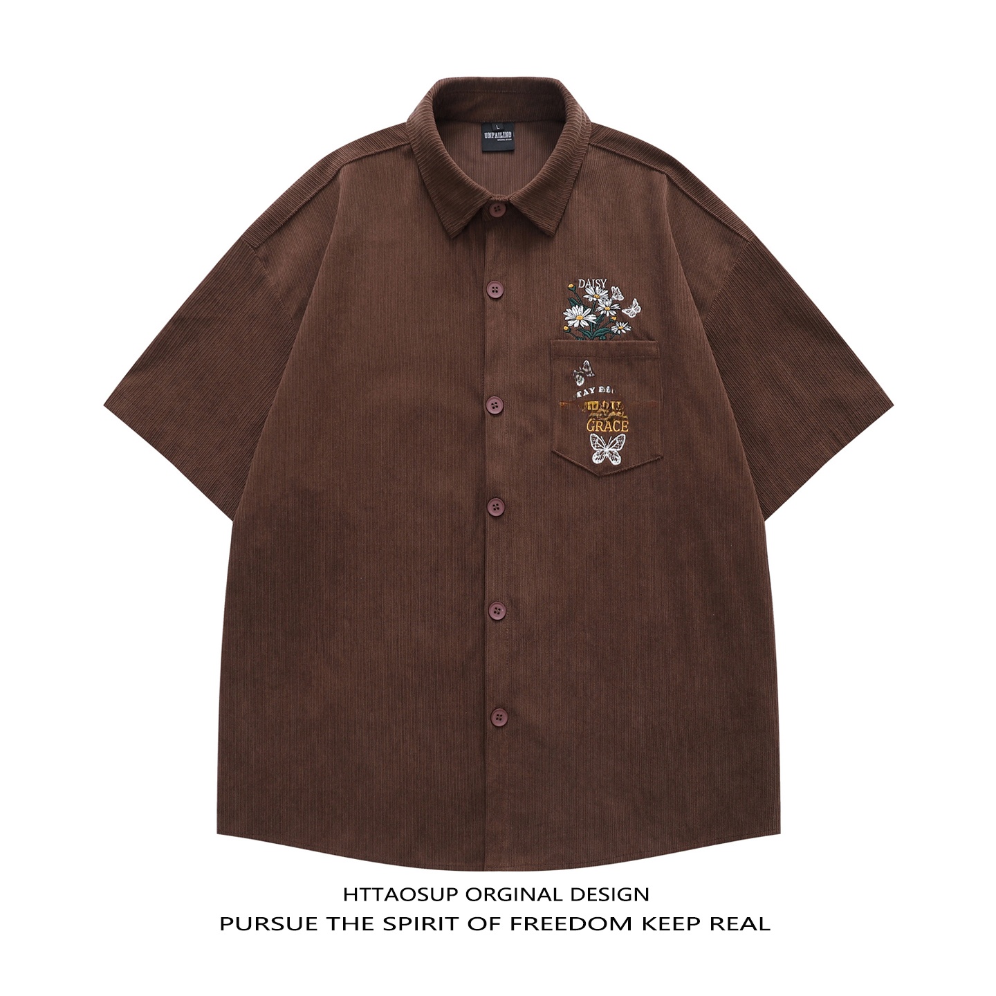 Corduroy Button Up Shirt Men - HTTAOSUP 2026 Men's Short Sleeve Embroidered