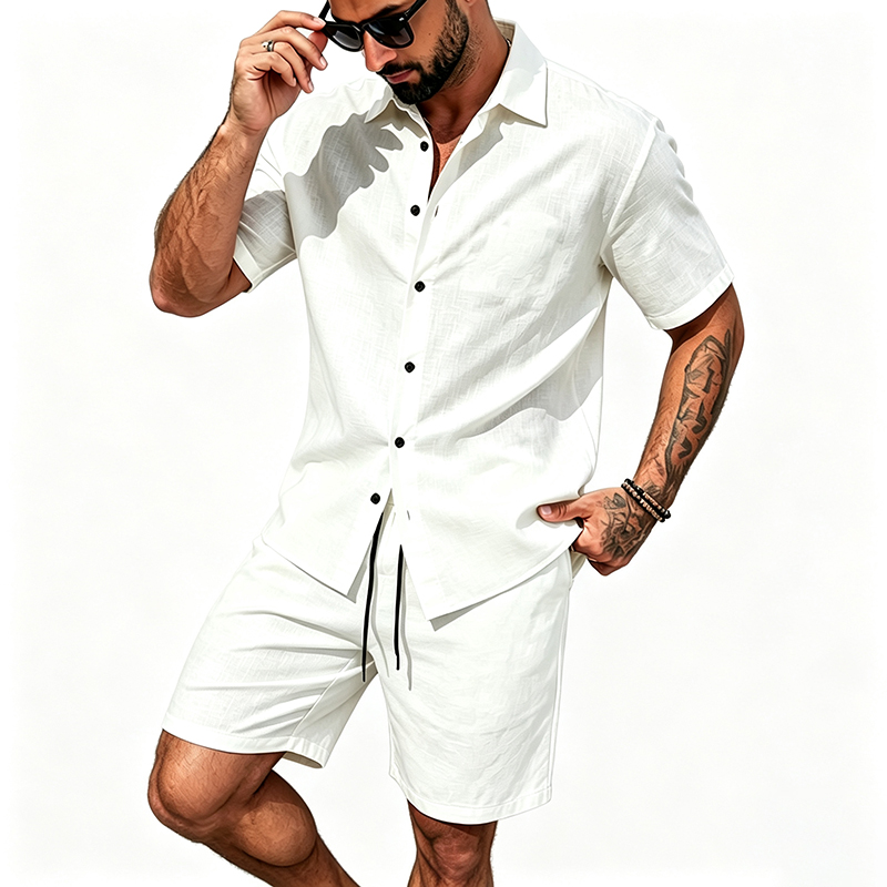 Men Linen Two Piece Outfit Sho - đánh giá và giá Mens Linen Shirt Long Sleeve