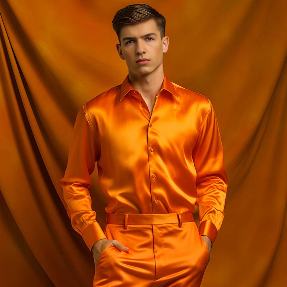 Blue Orange Red Yellow Satin S - đánh giá và giá Mens Satin Silk Dress Shirt