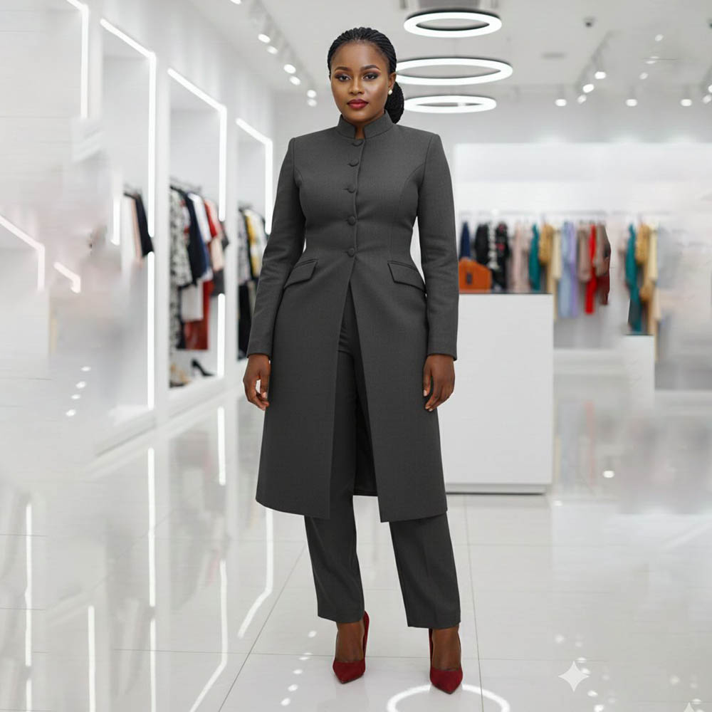 Women's Two Piece Suit Chic Ma - đánh giá và giá Mandarin Collar Formal Shirt Slim Fit