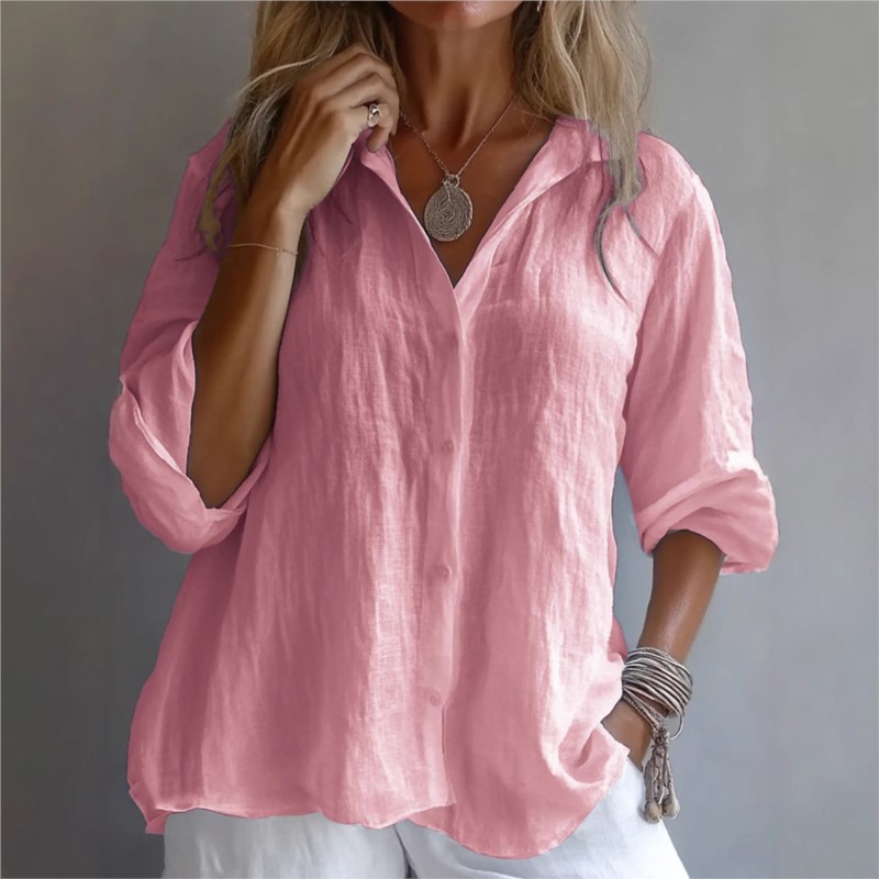 Solid Color Linen Sexy V-neck  - đánh giá và giá Mens Linen Shirt Long Sleeve