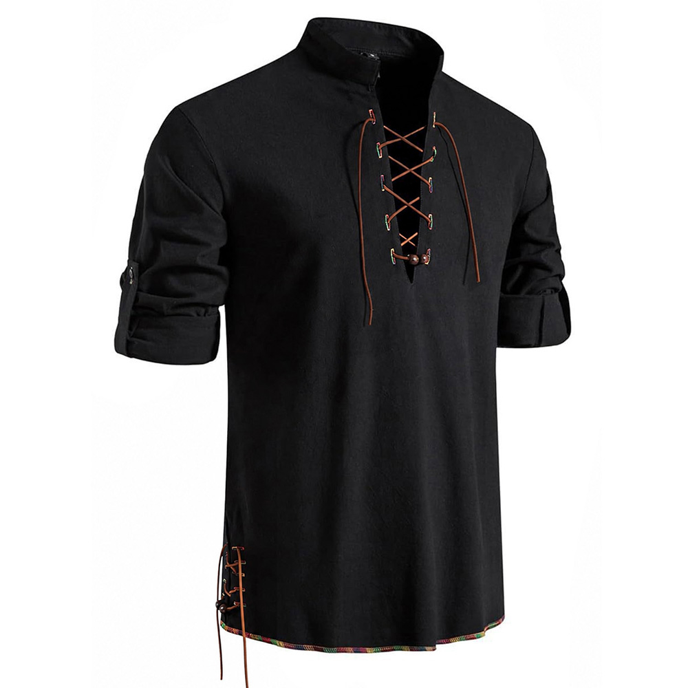 Men's Henley Neck Medieval Shi - đánh giá và giá Medieval Gothic Lace Up Pirate Shirt