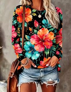 Women's Floral Print Top Navy  - đánh giá và giá T-Shirts