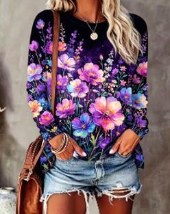 Women's Floral Print Top Navy  - đánh giá và giá T-Shirts