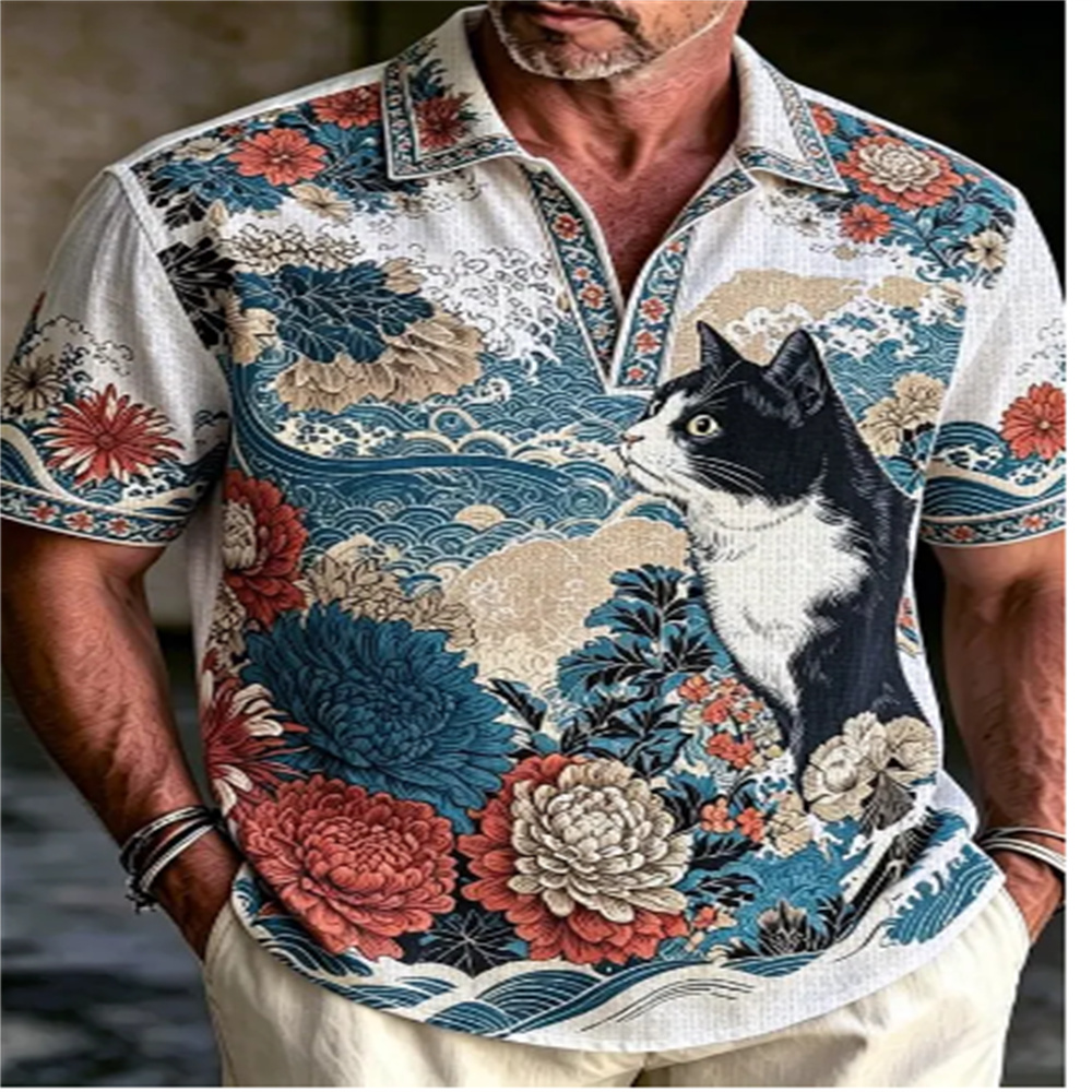 Men's Short Sleeve Polo Shirt  - đánh giá và giá Vintage Hawaiian Floral Shirt