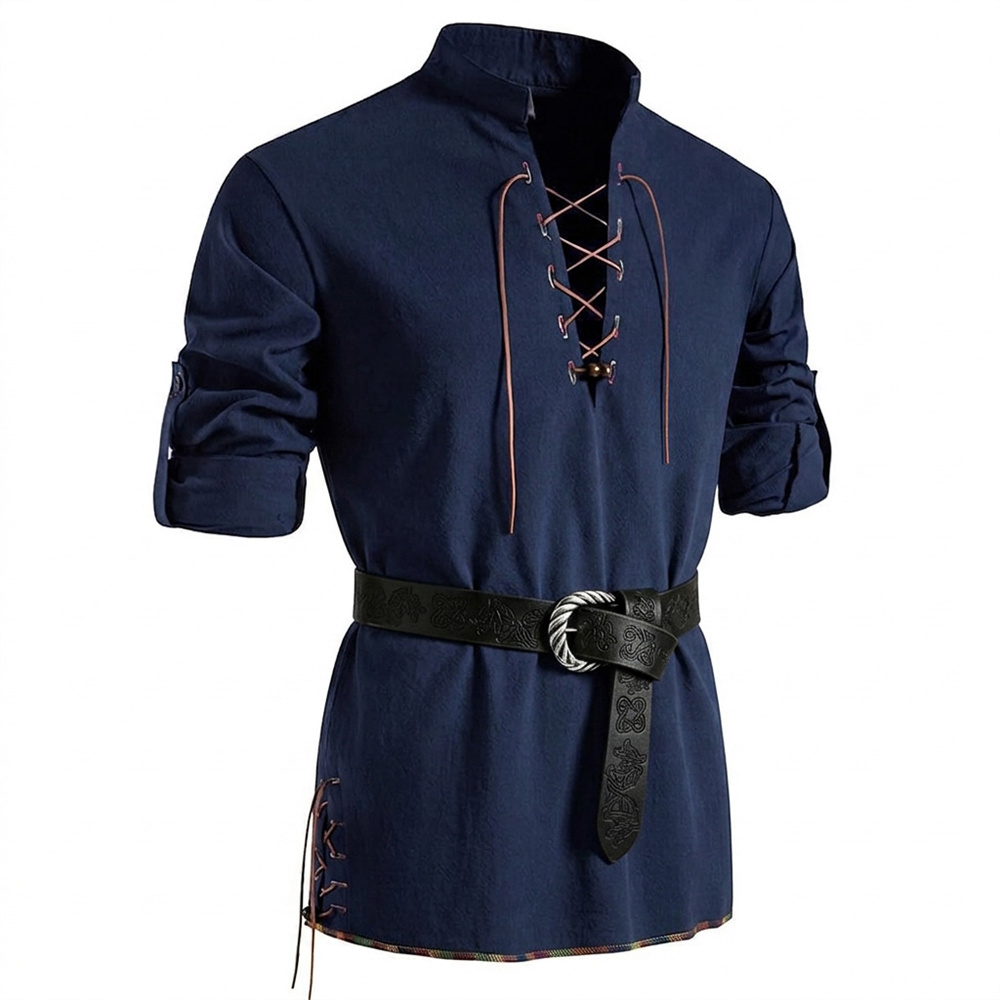 Men's Vintage Shirt Cotton Lon - đánh giá và giá Medieval Gothic Lace Up Pirate Shirt