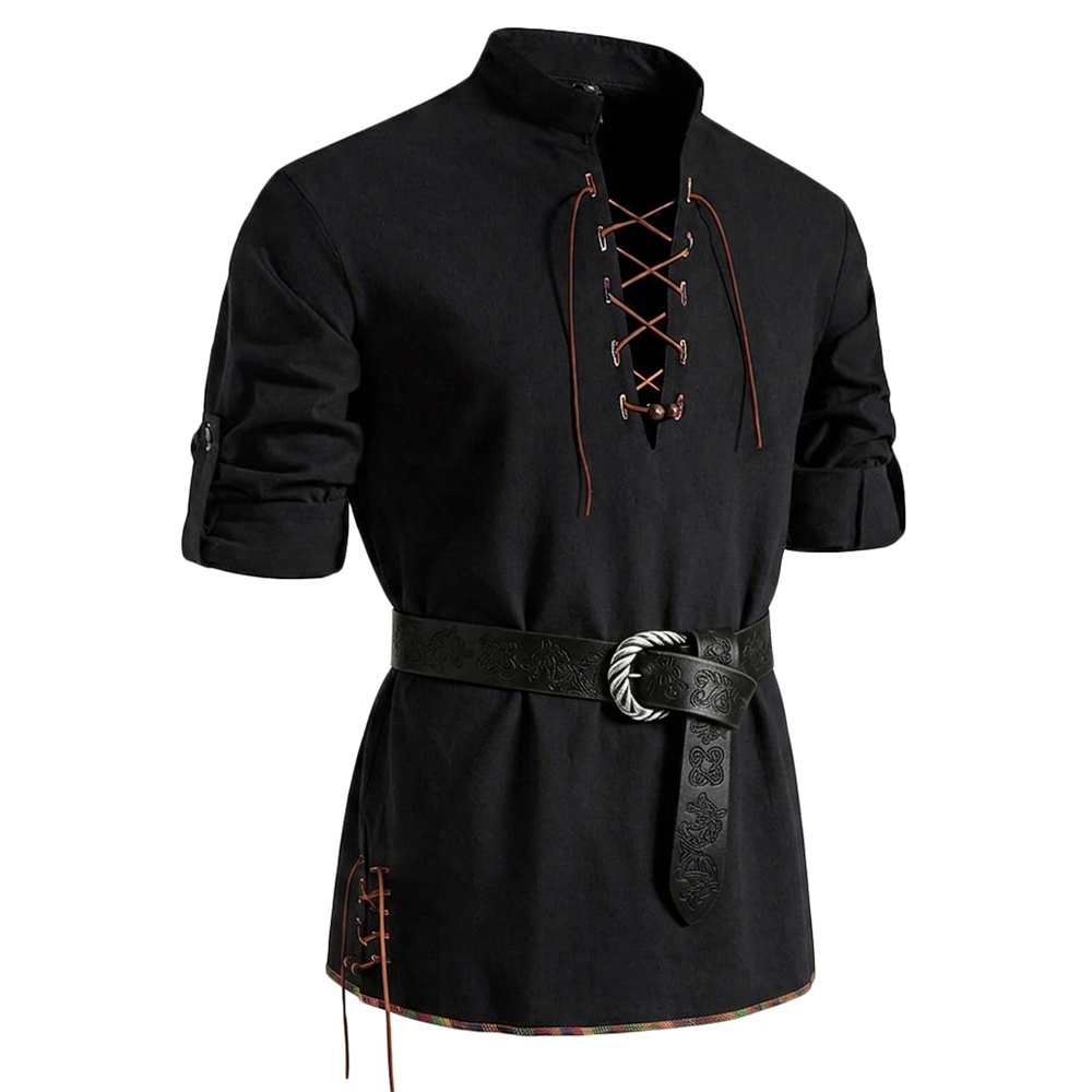 Men's Vintage Shirt Cotton Lon - đánh giá và giá Medieval Gothic Lace Up Pirate Shirt