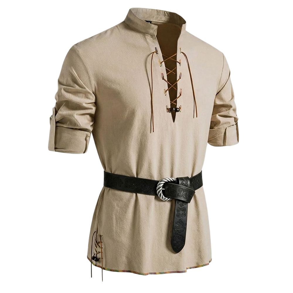 Men's Vintage Shirt Cotton Lon - đánh giá và giá Medieval Gothic Lace Up Pirate Shirt