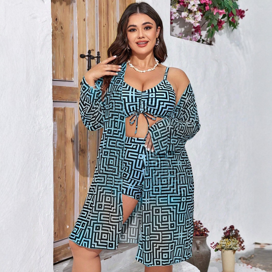 Plus Size 3‑Piece Geometric Pr - đánh giá và giá Shorts