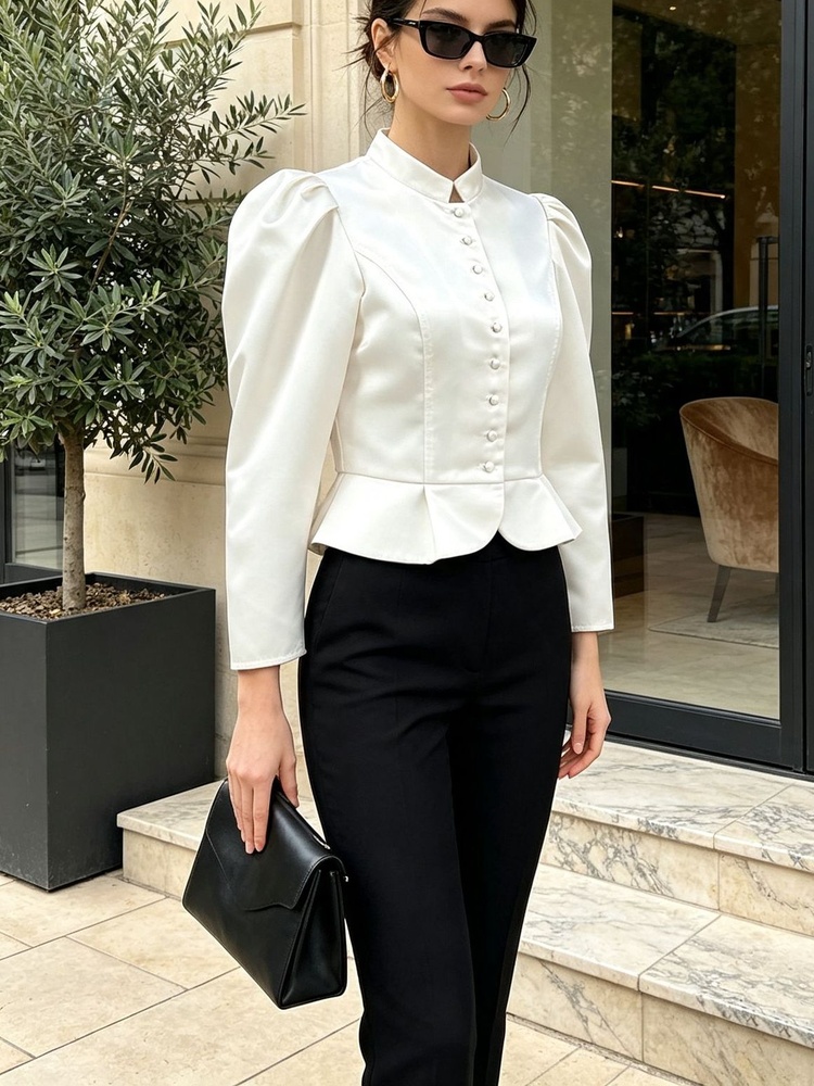 Tossy Peplum Blouse Long Sleev - đánh giá và giá Mandarin Collar Formal Shirt Slim Fit